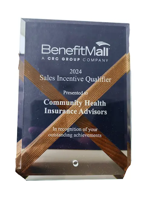 Crystal award from BenefitMall, recognizing Community Health Insurance Advisors as a 2024 Sales Incentive Qualifier for outstanding achievements